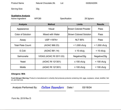 2lb Whey Armor Natural Protein Chocolate w/Stevia & Natural Flavor Non - GMO