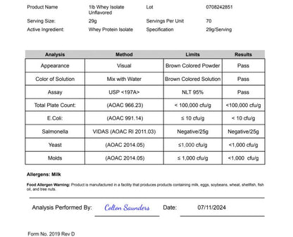 1lb Whey Armor Isolate Protein Unflavored