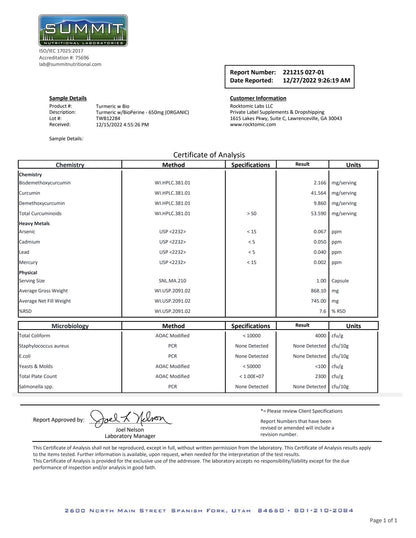 Turmeric w/BioPerine - 650mg (ORGANIC)